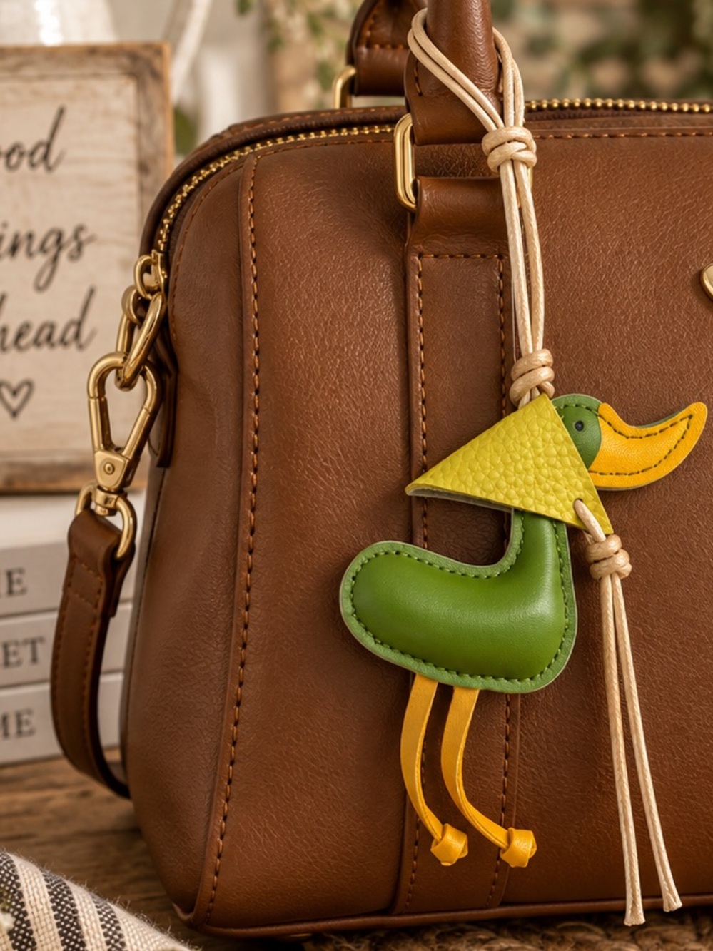 Silly Goose Green Bird Hanging Bag Charm Keychain